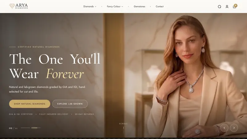 Arya Diamonds, shopify diamond store by Digital Prism